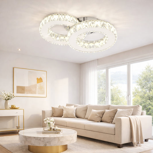 Lustra LED RFAN, Model R9182/2, Cu Telecomanda, 3 Tipuri De Lumina, Intensitate Reglabila, 52W, Argintiu