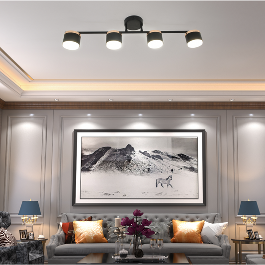 Lustra LED RFAN, Model D60309-4 GX53, 4 Spoturi Orientabile, Design Modern, 4x9W, Negru + Auriu, Montaj Aplicat 1