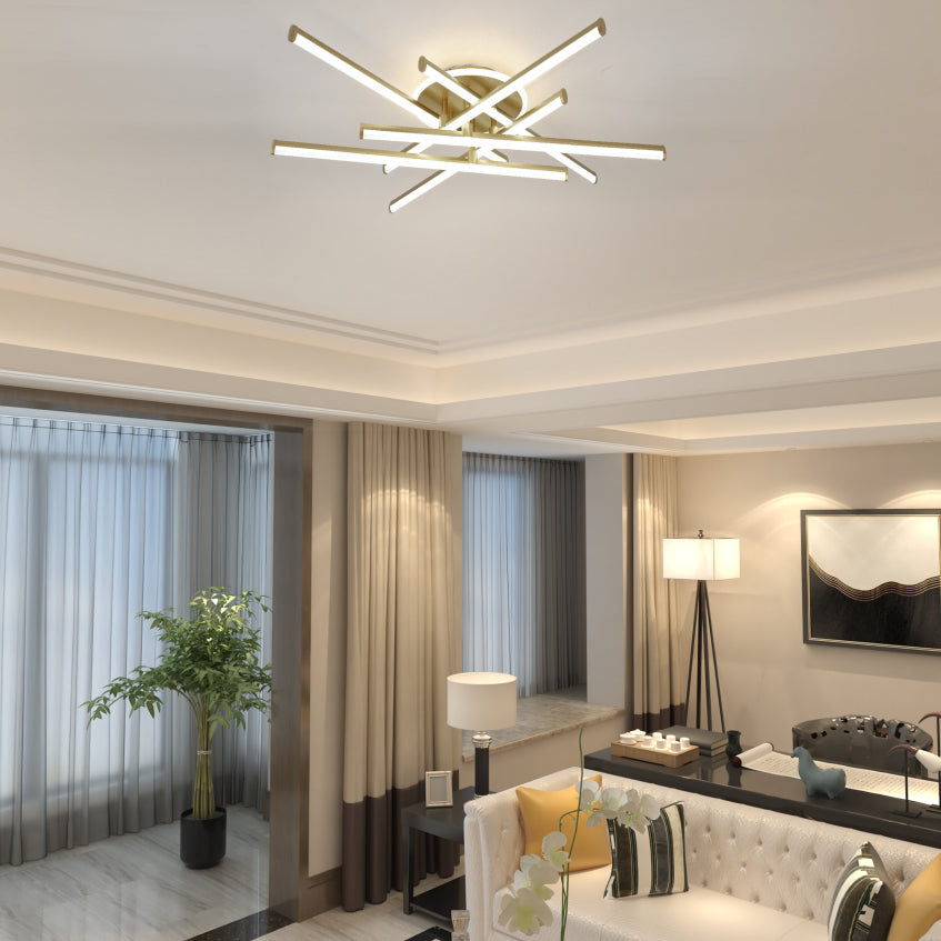 Lustra LED RFAN, Model FX60332-6B+1, cu Telecomanda, 3 Tipuri de Lumina, Intensitate Reglabila, 98W, Auriu 1