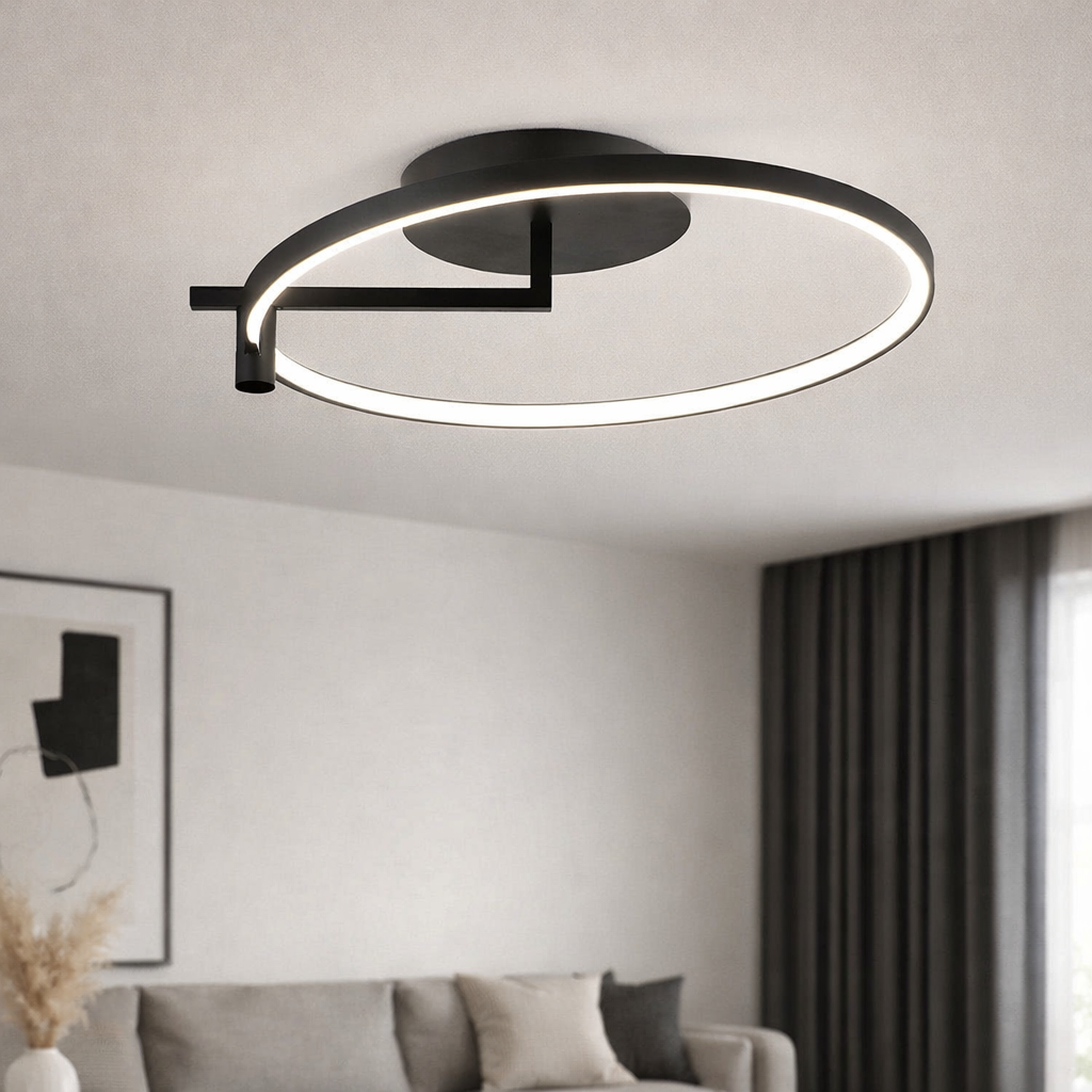 Lustra LED RFAN, Model JX60017-1, Cu Telecomanda, 3 Tipuri De Lumina, Intensitate Reglabila, 55W, Negru