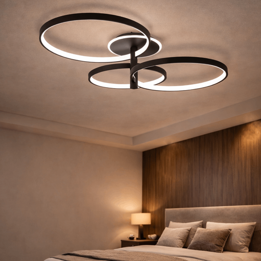 Lustra LED RFAN, Model JX60017-3, Cu Telecomanda, 3 Tipuri De Lumina, Intensitate Reglabila, 100W, Negru