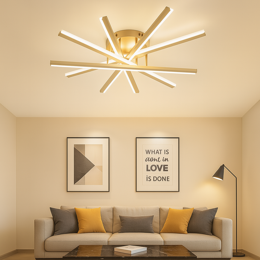 Lustra LED RFAN, Model JX630116-5, cu Telecomanda, 3 Tipuri de Lumina, Intensitate Reglabila, 95W, Auriu 1