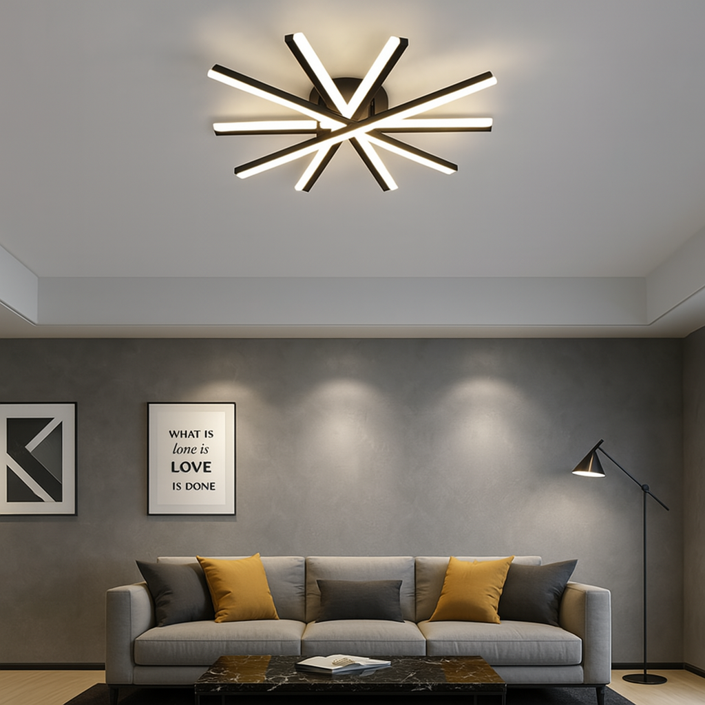 Lustra LED RFAN, Model JX630116-5, cu Telecomanda, 3 Tipuri de Lumina, Intensitate Reglabila, 95W, Negru