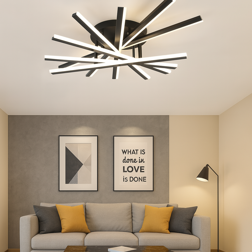 Lustra LED RFAN, Model JX630116-7-BK, cu Telecomanda, 3 Tipuri de Lumina, Intensitate Reglabila, 125W, Negru