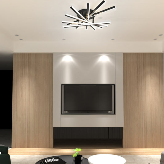Lustra LED RFAN, Model JX630116-7-BK, cu Telecomanda, 3 Tipuri de Lumina, Intensitate Reglabila, 125W, Negru 1