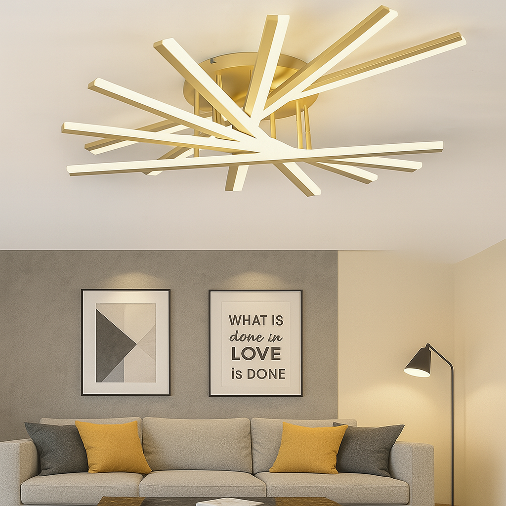 Lustra LED RFAN, Model JX630116-7, cu Telecomanda, 3 Tipuri de Lumina, Intensitate Reglabila, 125W, Auriu 1