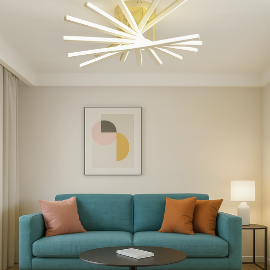 Lustra LED RFAN, Model JX630116-9, cu Telecomanda, 3 Tipuri de Lumina, Intensitate Reglabila, 164W, Auriu