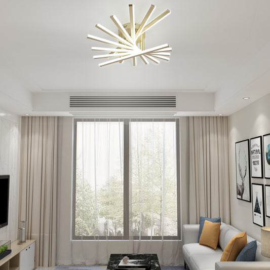 Lustra LED RFAN, Model JX630116-9, cu Telecomanda, 3 Tipuri de Lumina, Intensitate Reglabila, 164W, Auriu 1