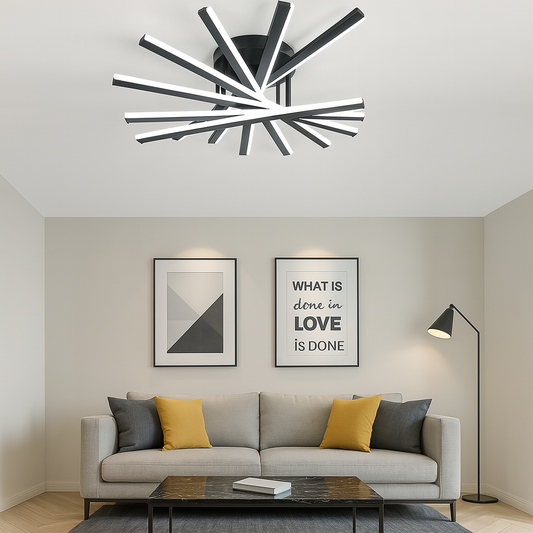 Lustra LED RFAN, Model JX630116-9, cu Telecomanda, 3 Tipuri de Lumina, Intensitate Reglabila, 164W, Negru