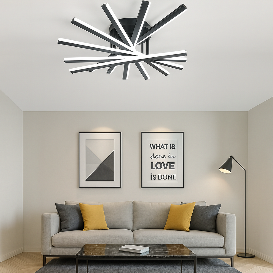 Lustra LED RFAN, Model JX630116-9, cu Telecomanda, 3 Tipuri de Lumina, Intensitate Reglabila, 164W, Negru