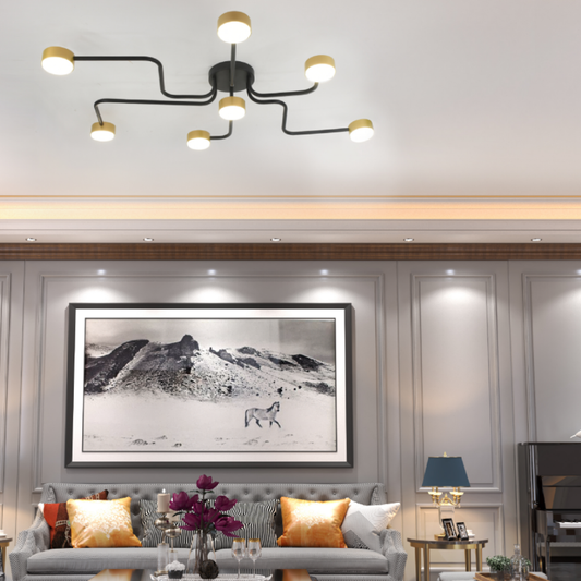 Lustra LED RFAN, Model X80028-7, 7 Brațe, Soclu GX53, 7x9W, Montaj Aplicat, Negru cu Detalii Aurii, Design Modern, 96x67 cm 1