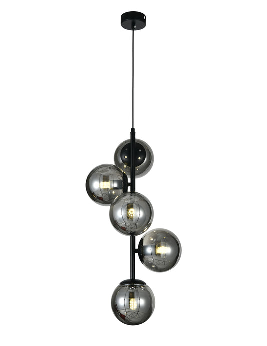 Pendul RFAN, Model N6804-5, Cu 5 Abajururi, 5 x E27, Inaltime Reglabila, Negru