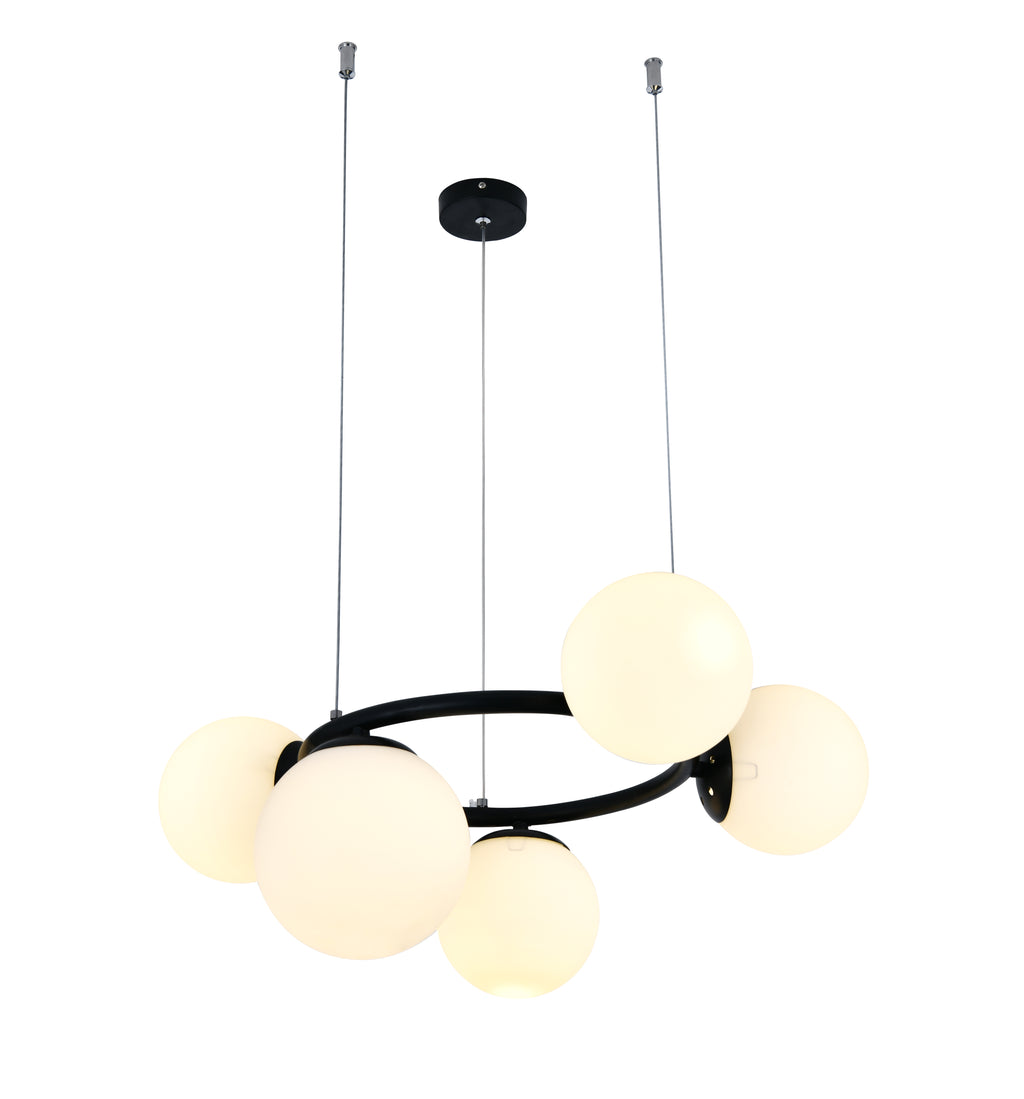 Pendul RFAN, Model N6805-5, Cu 5 Abajururi, 5 x E27, Inaltime Reglabila, Negru/Alb