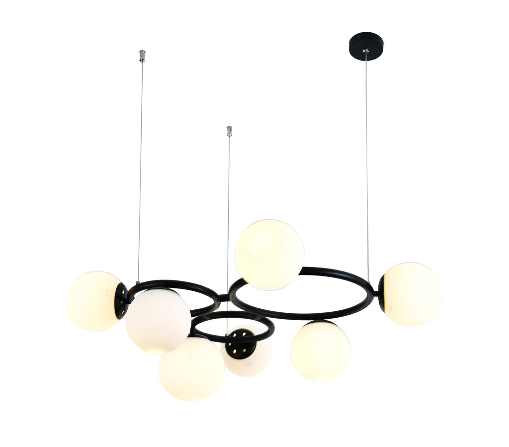 Pendul RFAN, Model N6805-7, Cu 7 Abajururi, 7 x E27, Inaltime Reglabila, Negru/Alb
