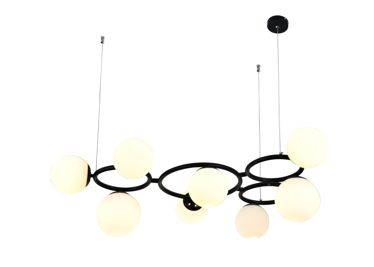 Pendul RFAN, Model N6805-9, Cu 9 Abajururi, 9 x E27, Inaltime Reglabila, Negru/Alb