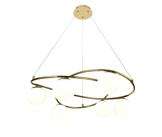 Pendul RFAN, Model N6806-6, Cu 6 Abajururi, 6 x E27, Inaltime Reglabila, Auriu