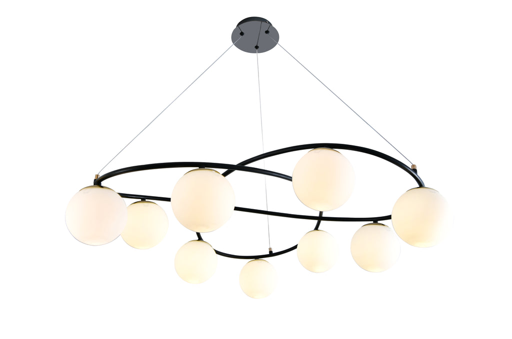 Pendul RFAN, Model N6806-9, Cu 9 Abajururi, 9 x E27, Inaltime Reglabila, Negru/Alb