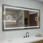 Oglinda LED 120×80 cm, 2 Lupe Cosmetice Iluminate LED, Iluminare Spate, Dezaburire, Touch, 3 Tipuri de Lumină, IP65, cu Rama Neagra