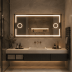 Oglinda LED 120×80 cm, 2 Lupe Cosmetice Iluminate LED, Iluminare Spate, Dezaburire, Touch, 3 Tipuri de Lumină, IP65, cu Rama Neagra
