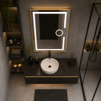 Oglindă LED 60×80 cm cu Ramă Auriu Periat, Lupă Cosmetică, Model Shark Design, Dezaburire, 3 Tipuri de Lumină, Touch, IP65