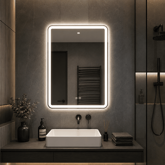 Oglindă LED Dreptunghiulară 75×90 cm, Iluminare Față + Spate, Dezaburire, 3 Tipuri de Lumină, Touch, Model Dan