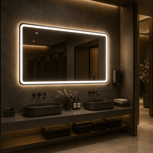 Oglindă LED Dreptunghiulară 90×60 cm, Iluminare Față + Spate, Dezaburire, 3 Tipuri de Lumină, Touch, Model Assi