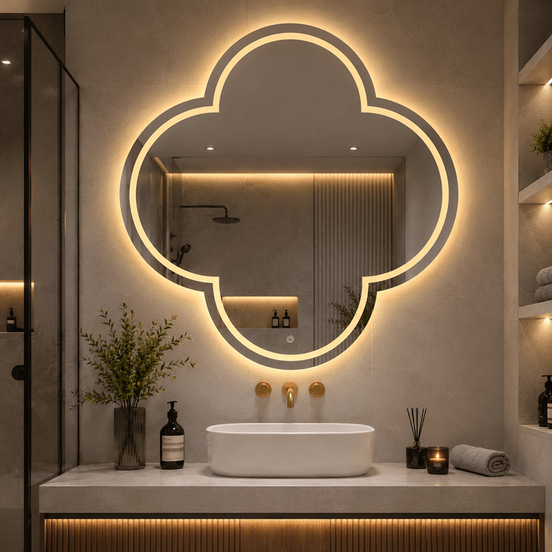 Oglinda LED Model Van Cleef 70×70 cm, Lumina Frontala, Dezaburire, 3 Tipuri de Lumina, Touch