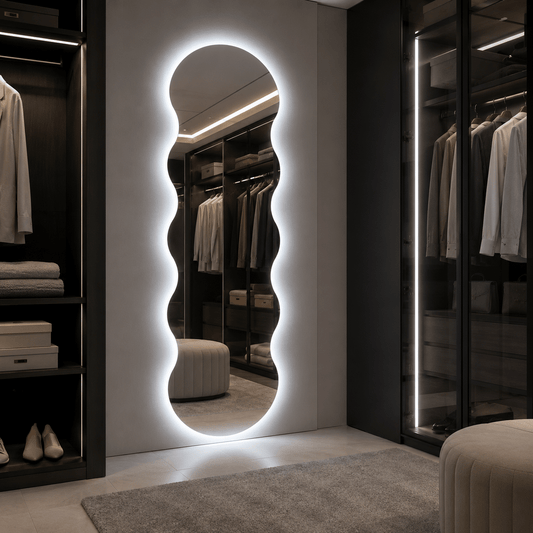 Oglindă LED Model Waves 60×120 cm, Iluminare Spate, 3 Tipuri de Lumină, Touch