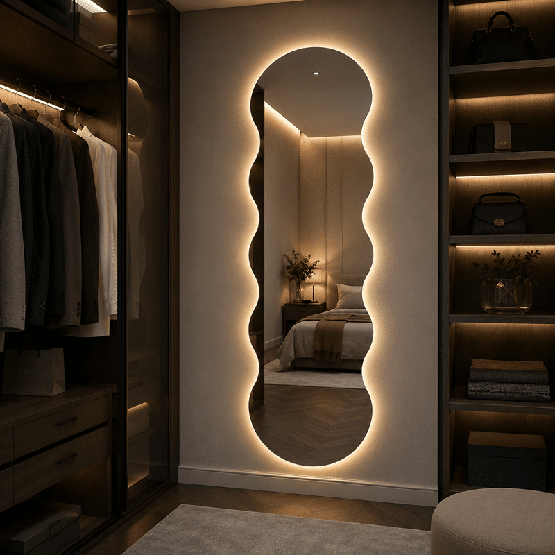 Oglinda LED Model Waves 60×120 cm, Iluminare Spate, 3 Tipuri de Lumina, Touch