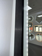 Oglindă LED Ovală 50×100 cm cu Ramă Negru Periat, Model Shark Design, Dezaburire, 3 Tipuri de Lumină, Touch, IP65