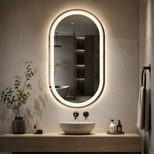 Oglindă LED Ovală 70×90 cm, Iluminare Față + Spate, Dezaburire, 3 Tipuri de Lumină, Touch, Model Brazo