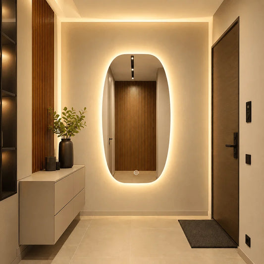 Oglindă LED Ovala Premium 60×90 cm, 3 Tipuri de Lumină – Calda, Rece, Neutra