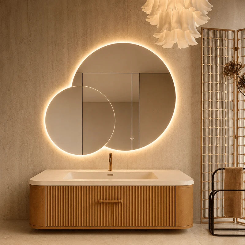 Oglinda LED Premium 2 Cercuri Suprapuse, 120x80x60 cm, Dimabila, 3 Tipuri de Lumina, Touch, Copper-Free