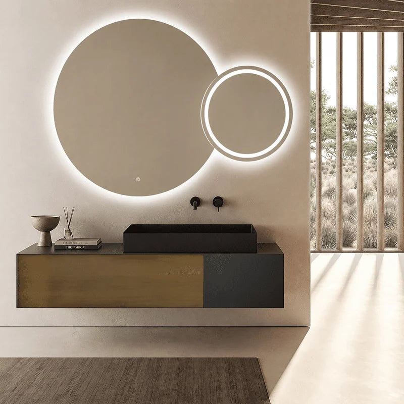 Oglinda LED Premium 2 Cercuri Suprapuse, Lumina Fata – Spate, 120x80x60 cm, Dimabila, 3 Tipuri de Lumina, Touch, Copper-Free