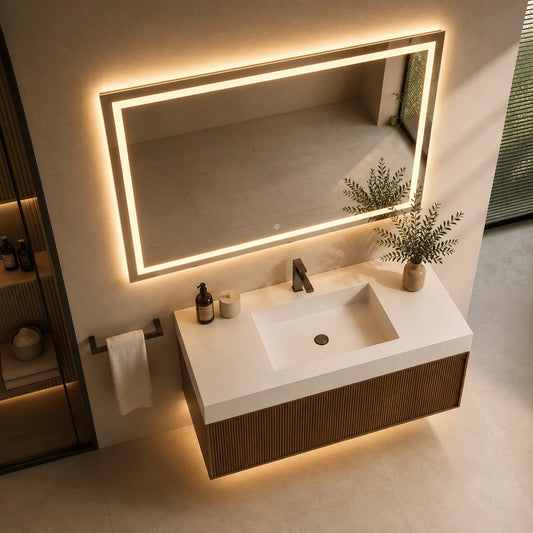 Oglindă LED Premium Dreptunghiulară, 80×60 cm, Iluminare Față-Spate, Dimabilă, Touch, Copper-Free