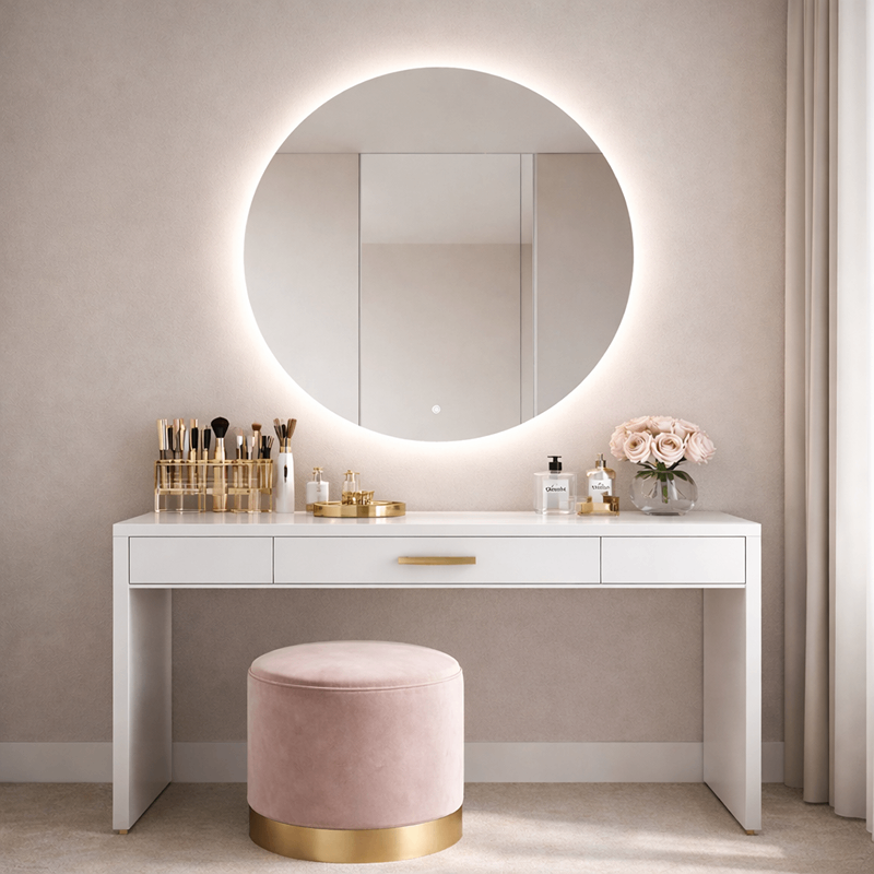 Oglinda LED Rotunda Premium 70×70 cm, Lumina Spate, 3 Tipuri de Lumina – Calda, Rece, Neutra