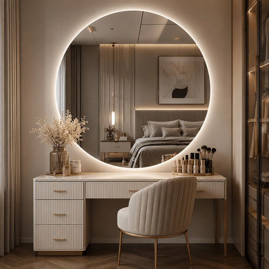 Oglindă LED Rotundă Premium 120×120 cm, Lumină Spate, 3 Tipuri de Lumină – Calda, Rece, Neutra