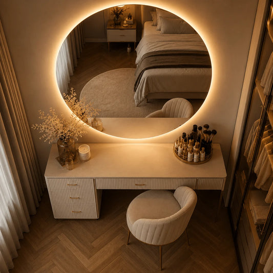 Oglindă LED Rotundă Premium 90×90 cm, Lumină Spate, 3 Tipuri de Lumină – Calda, Rece, Neutra