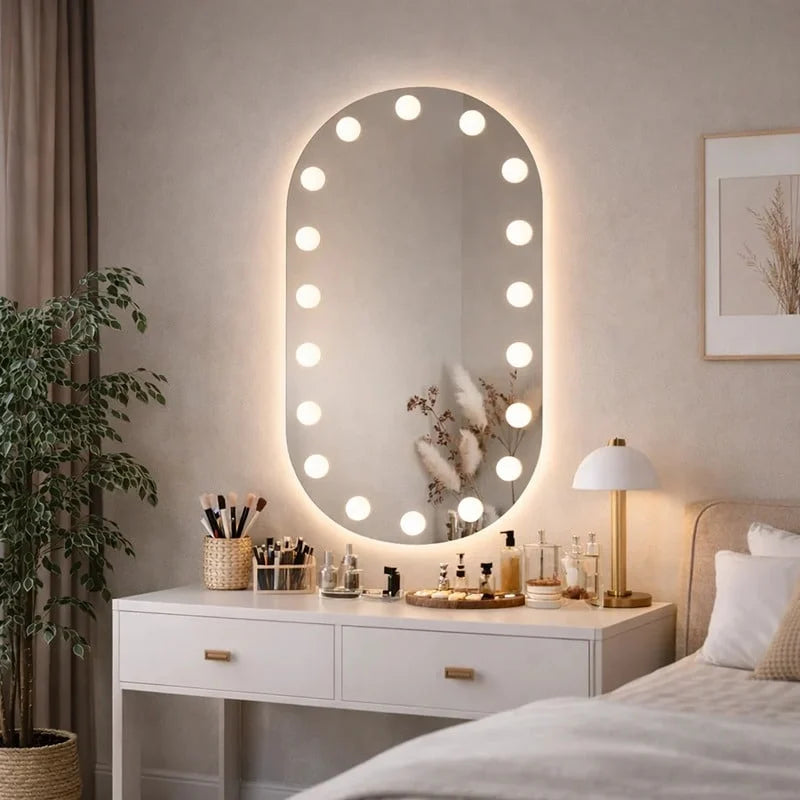 Oglinda cu LED Integrat 60×80 cm, Decorativa pentru Make-up, 3 Tipuri de Lumina, Calda, Neutra si Rece, cu Touch