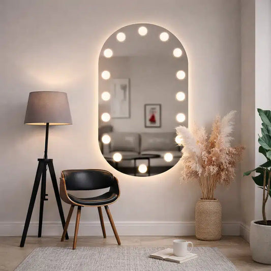 Oglinda cu LED Integrat 60×80 cm, Decorativa pentru Make-up, 3 Tipuri de Lumina, Calda, Neutra si Rece, cu Touch