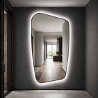 Oglinda LED pentru Dressing, Hol, Baie, Asimetrica Premium 70×110 cm, cu Rama Neagra, Touch, 3 Tipuri Lumina – Calda, Rece, Naturala