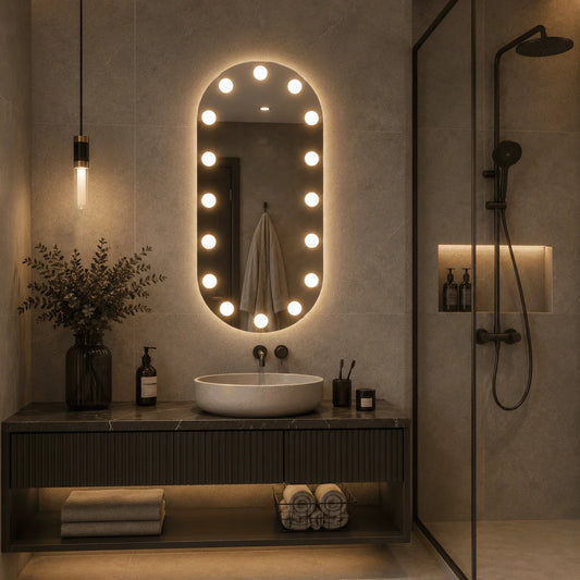 Oglinda cu LED Integrat 60×100 cm, Decorativa pentru Make-up, 3 Tipuri de Lumina, Calda, Neutra si Rece, cu Touch