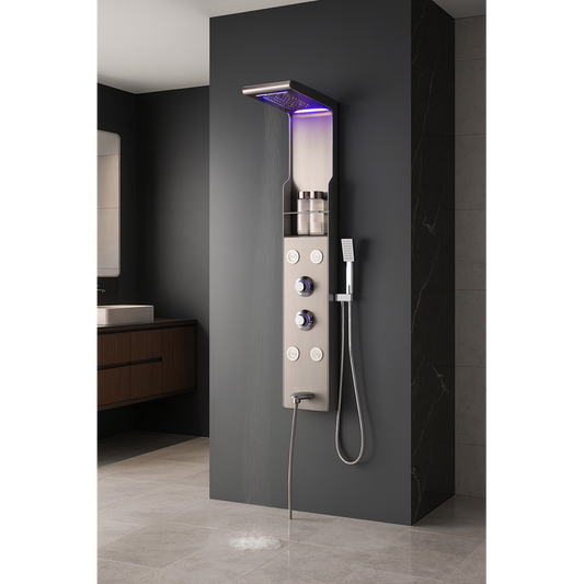 Panel de Dus Shark cu Efect de Ploaie si Jeturi cu Masaj, Alb Periat