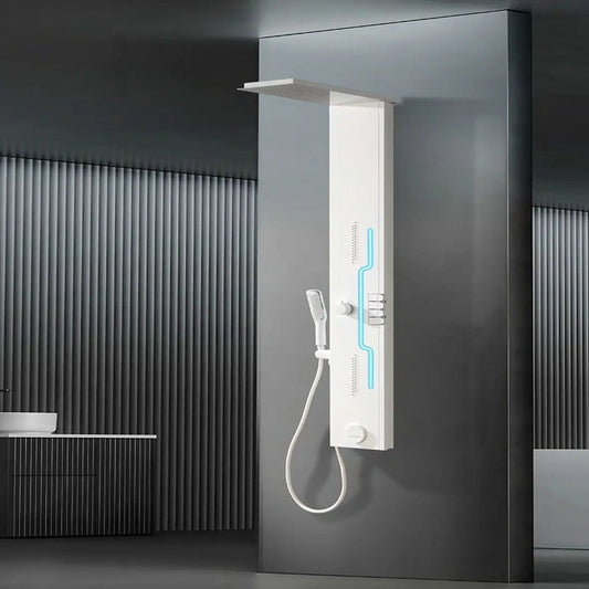 Panel de Dus Shark cu Efect de Ploaie si Jeturi cu Masaj, LED Incorporat, Alb Mat