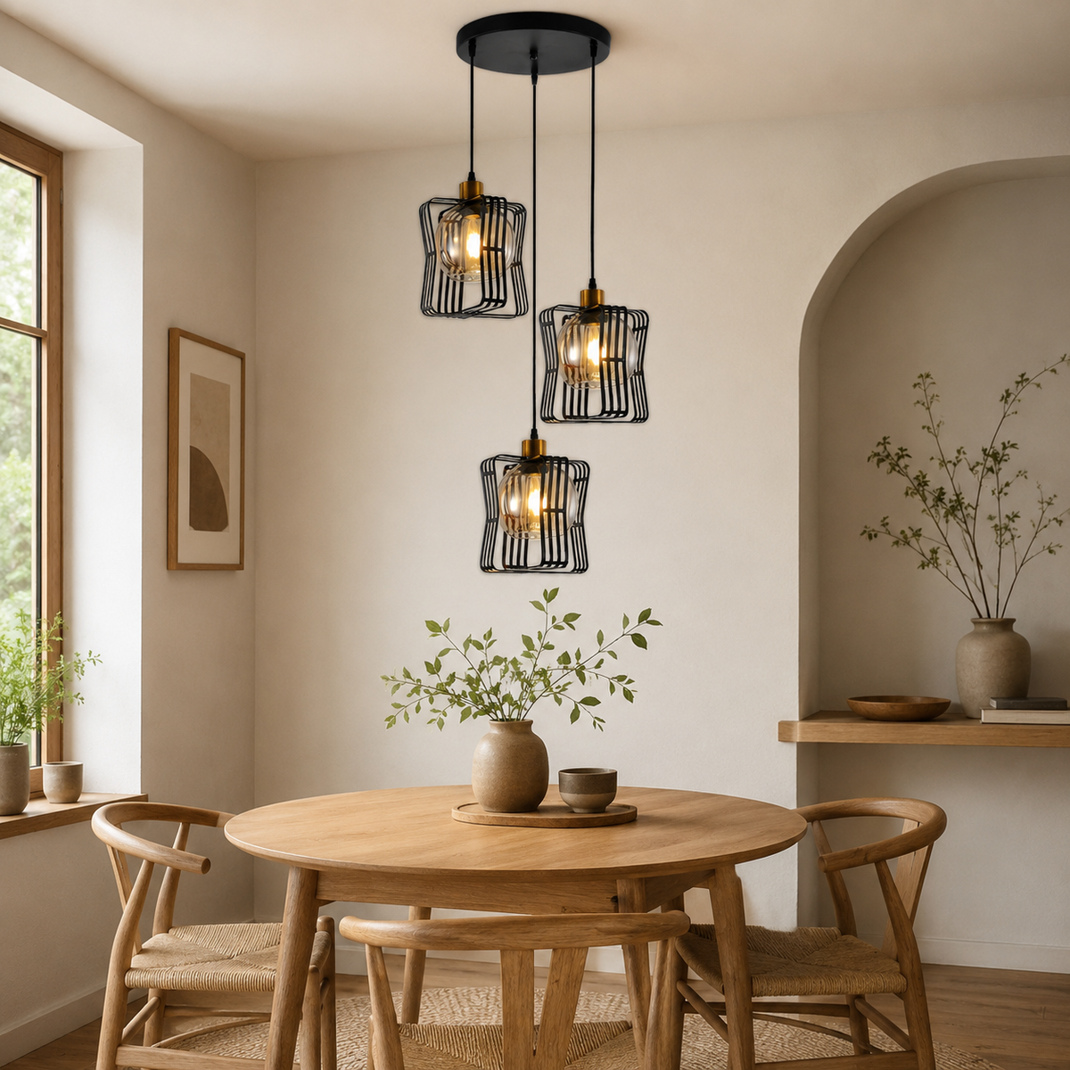 Pendul RFAN, Model 4182-3, Cu Abajur, 3 X E27, Inaltime Reglabila, Negru