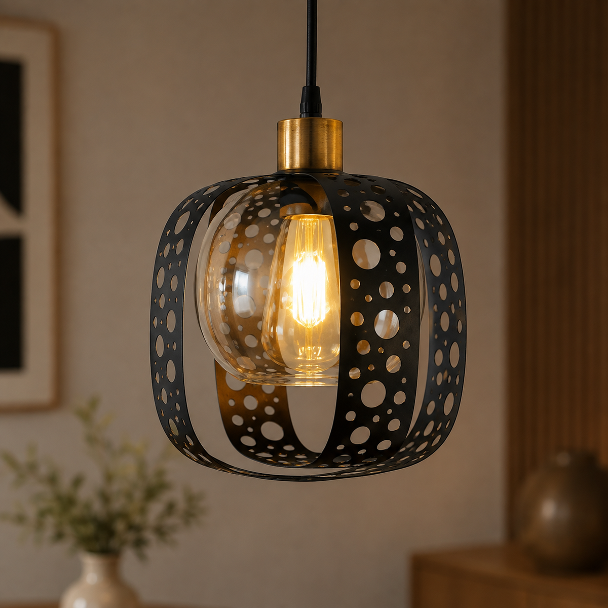 Pendul RFAN, Model 4186-3, Cu Abajur, 3 X E27, Inaltime Reglabila, Negru