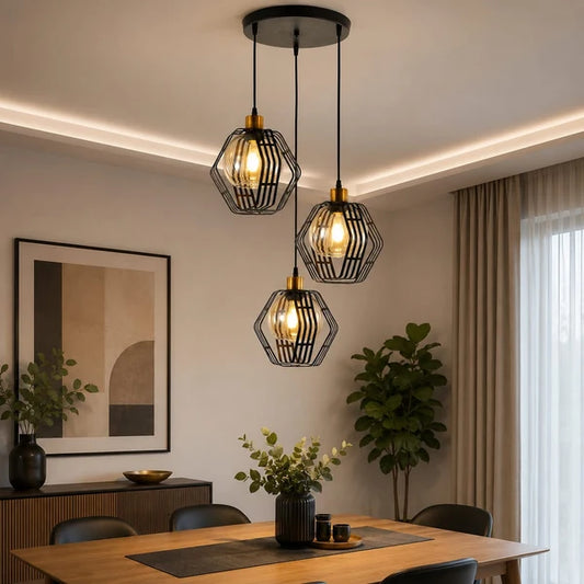 Pendul RFAN, Model 4191-3, Cu Abajur, 3 X E27, Inaltime Reglabila, Negru