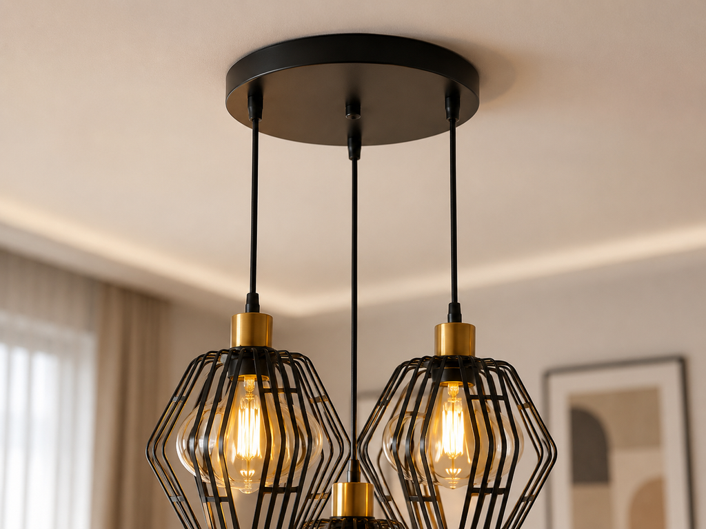 Pendul RFAN, Model 4191-3, Cu Abajur, 3 X E27, Inaltime Reglabila, Negru