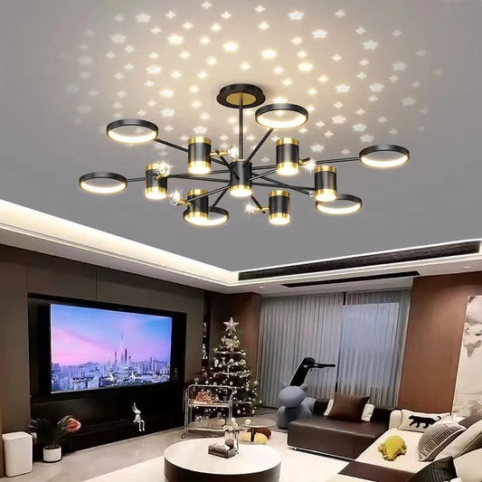 Lustra LED RFAN, Model R9082/6+6+1, Cu Telecomanda, 3 Tipuri De Lumina, Intensitate Reglabila, 214W, Negru/Auriu