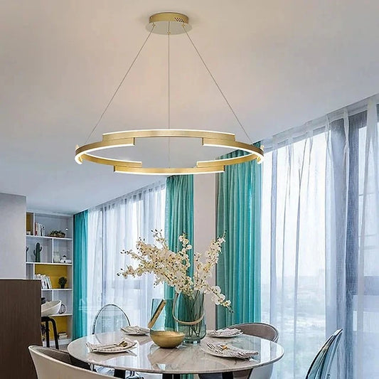 Lustra LED Tip Pendul RFAN, Model R9145/600, Cu Telecomanda, 3 Tipuri De Lumina, Inaltime Reglabila, 52W, Auriu